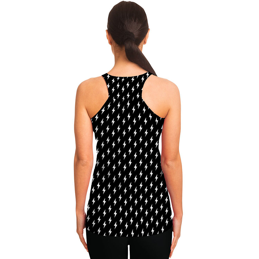 Black And White Lightning Pattern Print Women's Racerback Tank Top