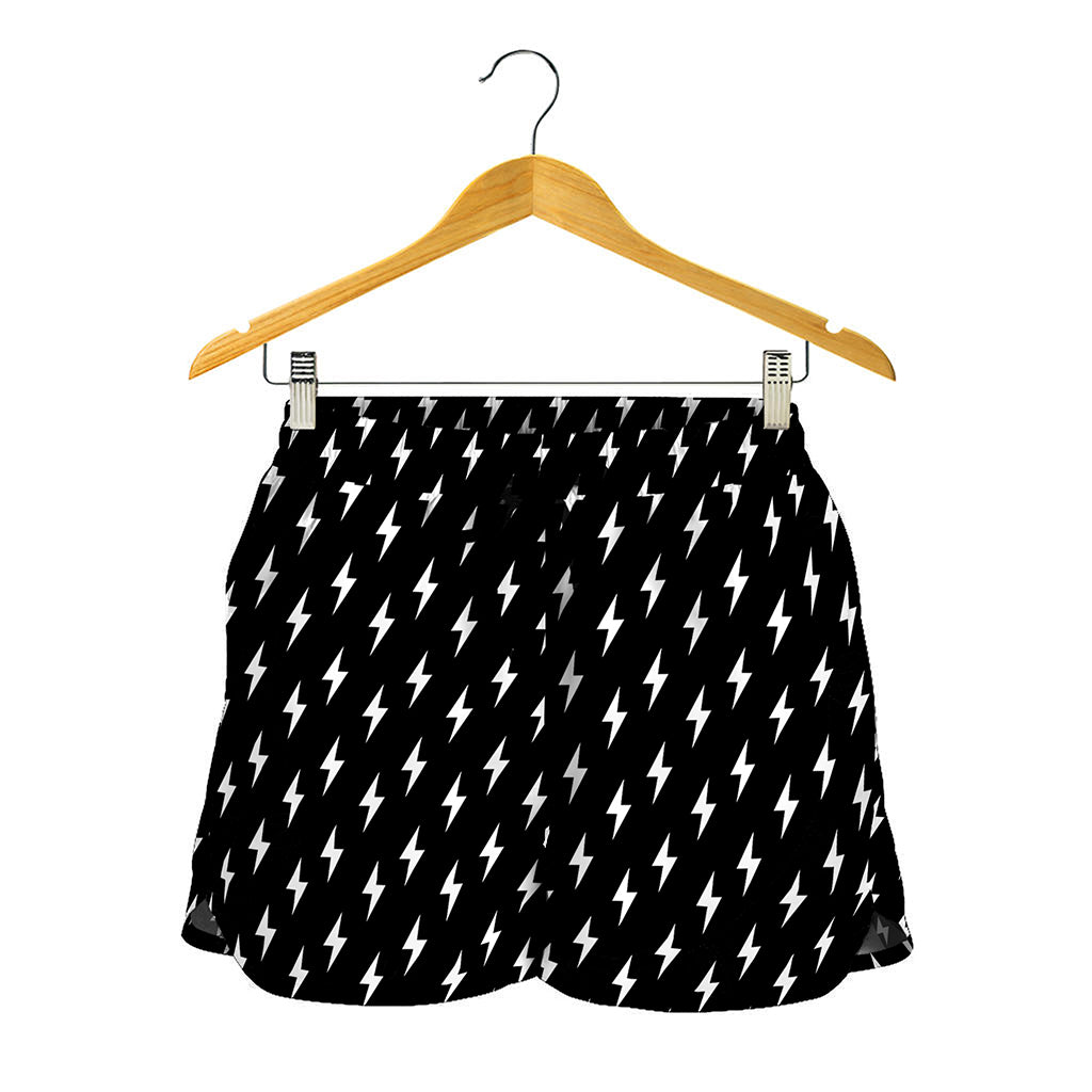 Black And White Lightning Pattern Print Women's Shorts