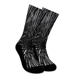 Black And White Lightspeed Print Crew Socks