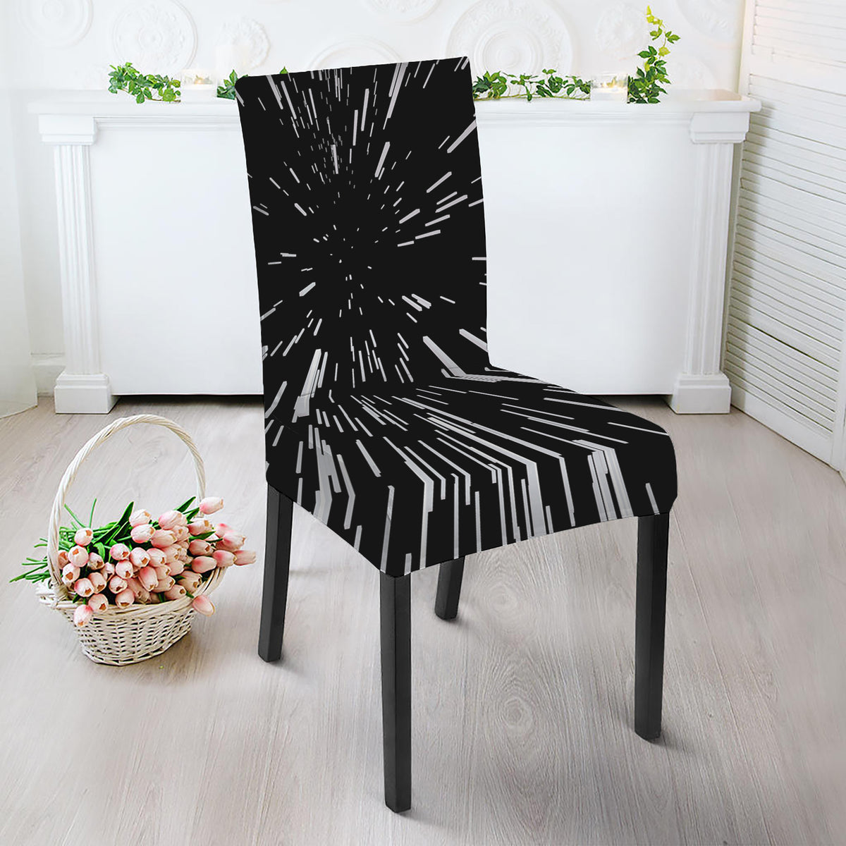 Black And White Lightspeed Print Dining Chair Slipcover