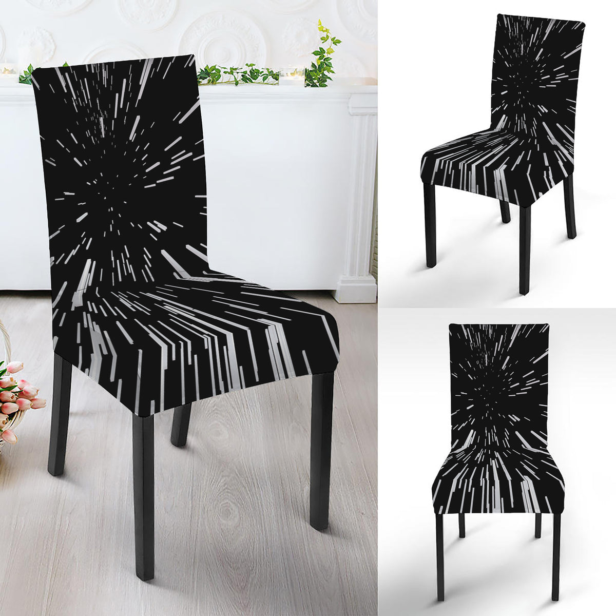Black And White Lightspeed Print Dining Chair Slipcover