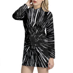Black And White Lightspeed Print Hoodie Dress