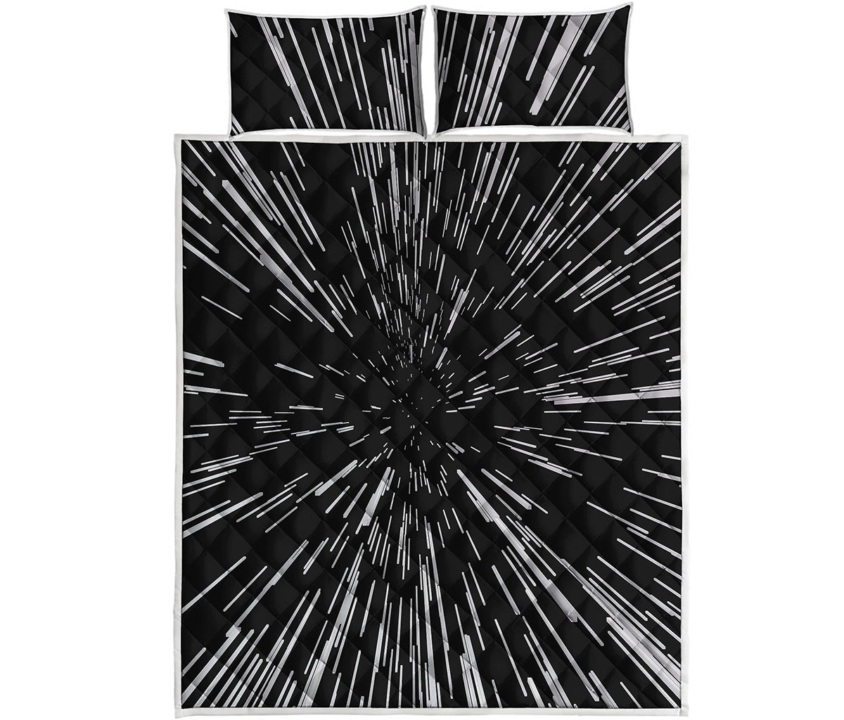 Black And White Lightspeed Print Quilt Bed Set
