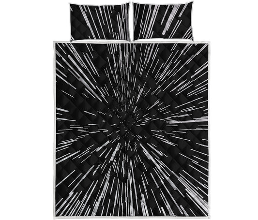 Black And White Lightspeed Print Quilt Bed Set