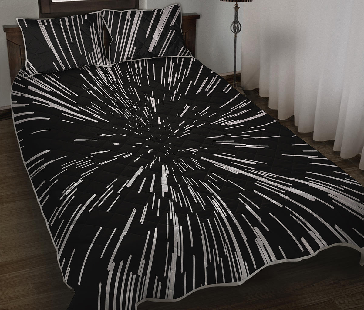 Black And White Lightspeed Print Quilt Bed Set