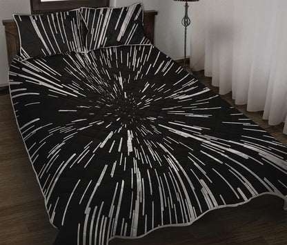 Black And White Lightspeed Print Quilt Bed Set
