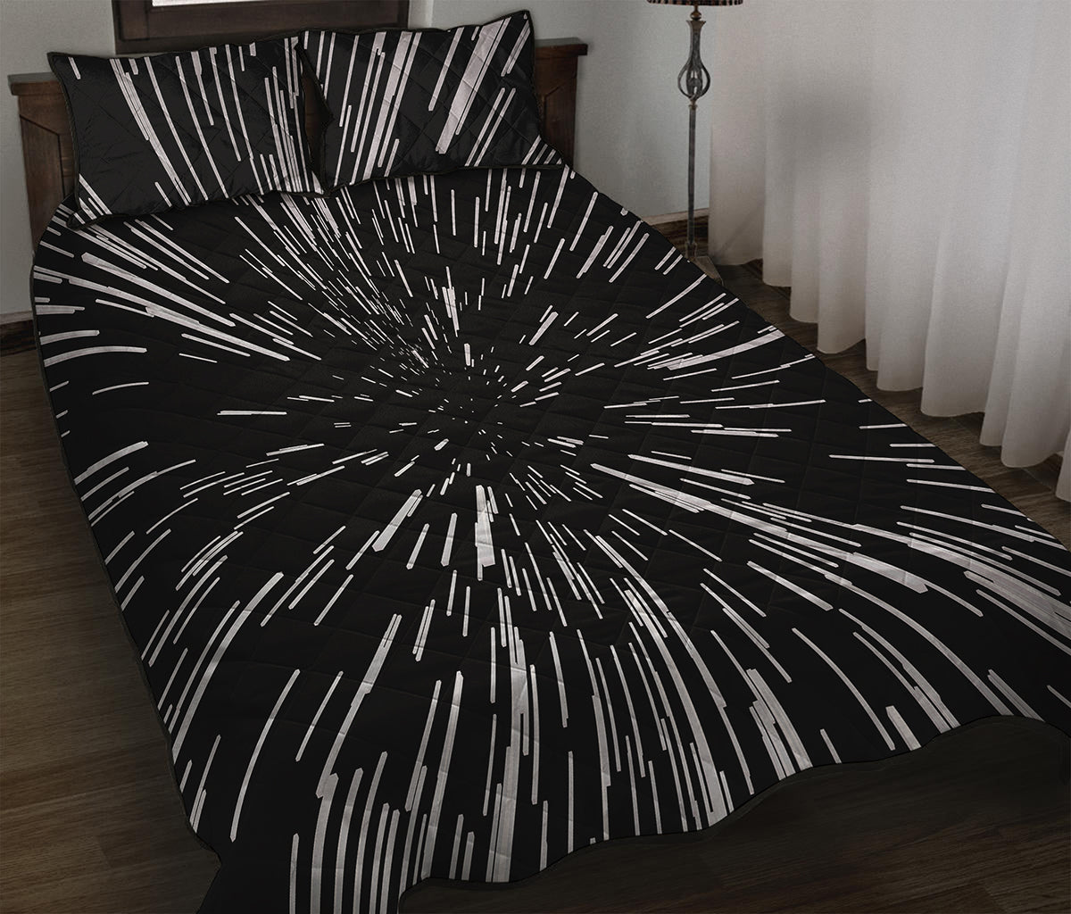 Black And White Lightspeed Print Quilt Bed Set