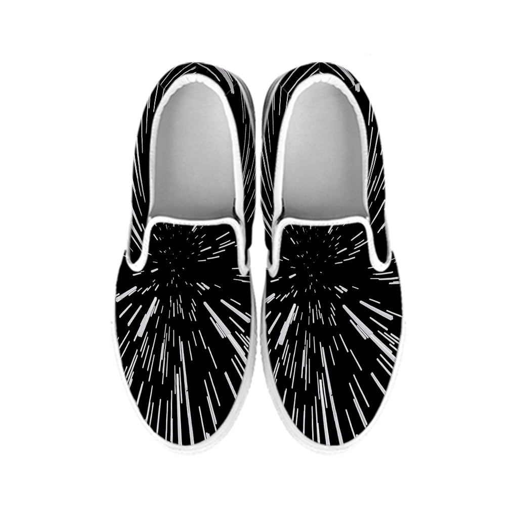 Black And White Lightspeed Print White Slip On Shoes