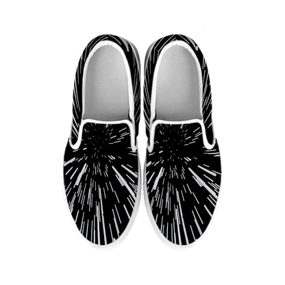 Black And White Lightspeed Print White Slip On Shoes