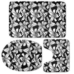 Black And White Lily Pattern Print 3 Piece Bath Mat Set