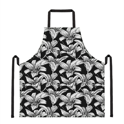 Black And White Lily Pattern Print Apron