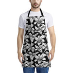 Black And White Lily Pattern Print Apron