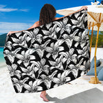 Black And White Lily Pattern Print Beach Sarong Wrap