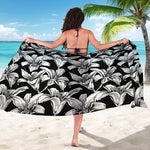 Black And White Lily Pattern Print Beach Sarong Wrap