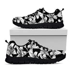 Black And White Lily Pattern Print Black Sneakers