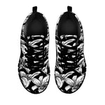 Black And White Lily Pattern Print Black Sneakers