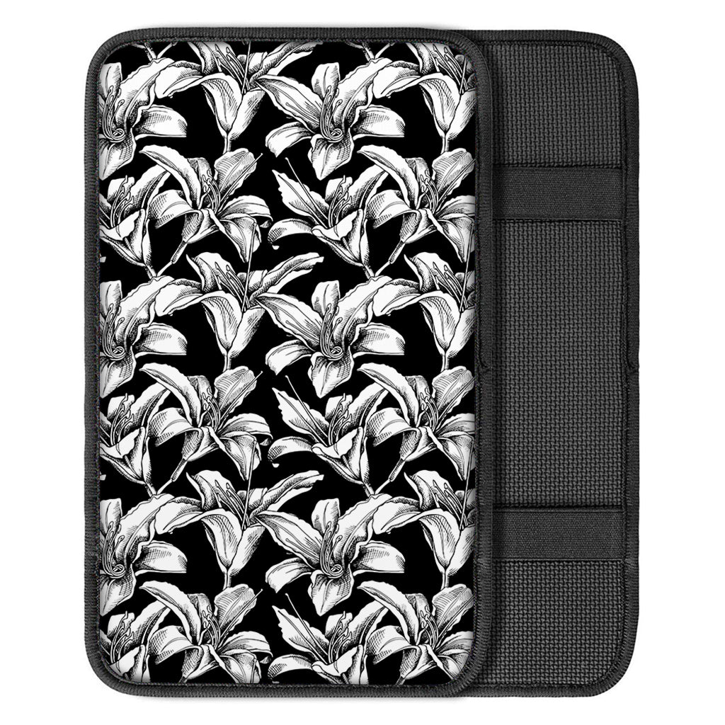 Black And White Lily Pattern Print Car Center Console Cover