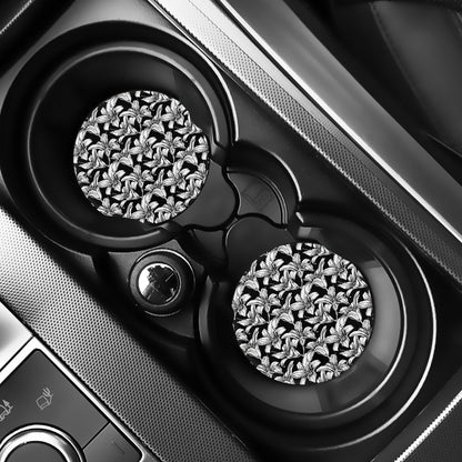Black And White Lily Pattern Print Car Coasters