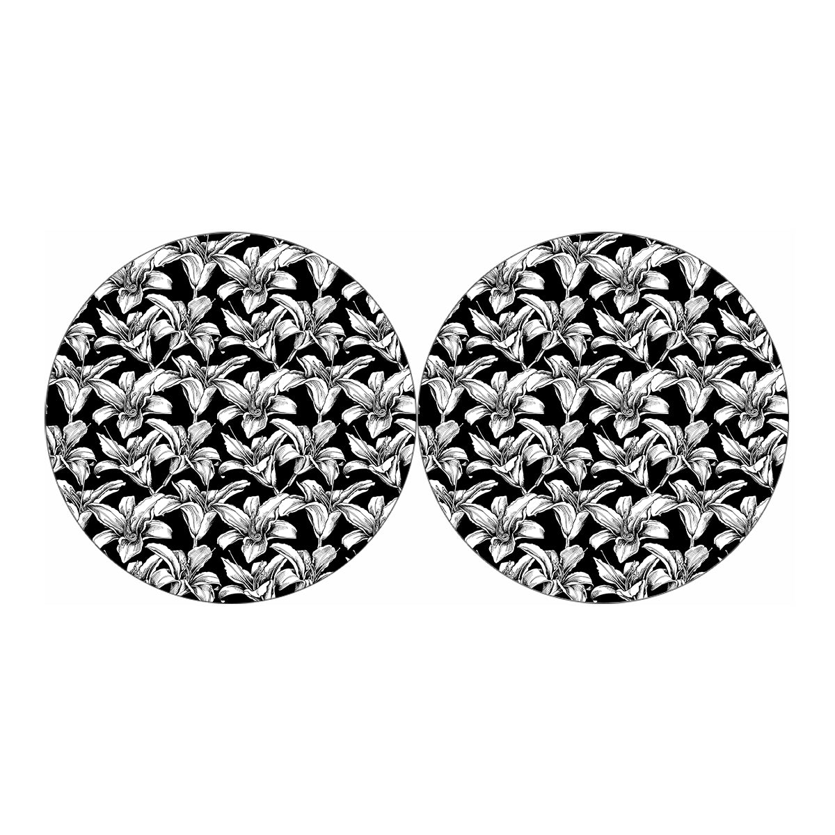 Black And White Lily Pattern Print Car Coasters