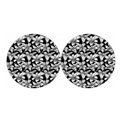 Black And White Lily Pattern Print Car Coasters
