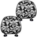 Black And White Lily Pattern Print Car Headrest Covers