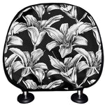 Black And White Lily Pattern Print Car Headrest Covers