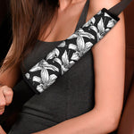 Black And White Lily Pattern Print Car Seat Belt Covers