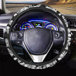 Black And White Lily Pattern Print Car Steering Wheel Cover