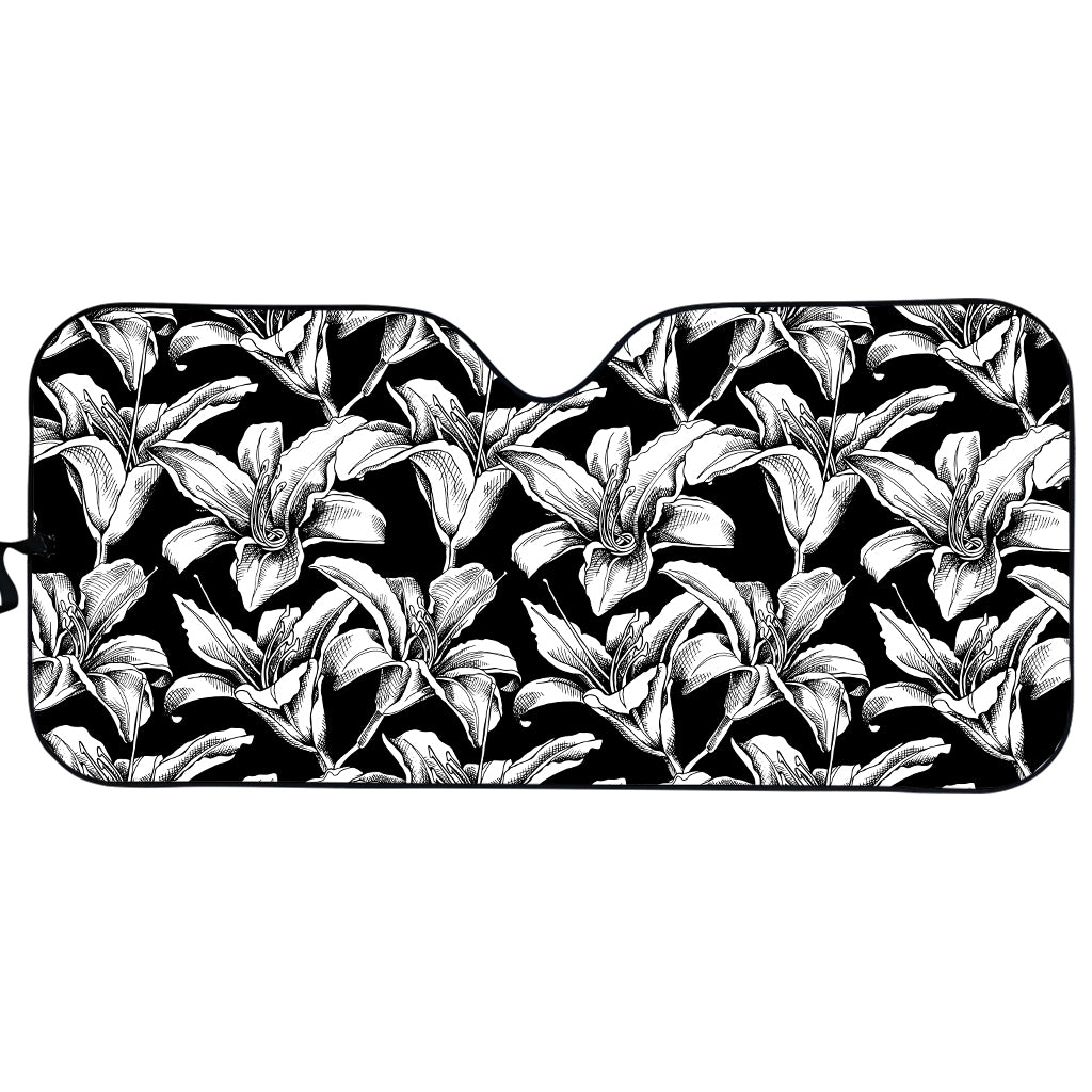 Black And White Lily Pattern Print Car Sun Shade