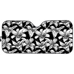 Black And White Lily Pattern Print Car Sun Shade