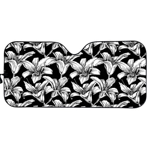 Black And White Lily Pattern Print Car Sun Shade