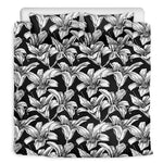 Black And White Lily Pattern Print Duvet Cover Bedding Set