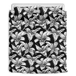 Black And White Lily Pattern Print Duvet Cover Bedding Set