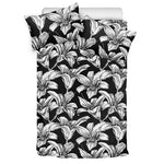 Black And White Lily Pattern Print Duvet Cover Bedding Set