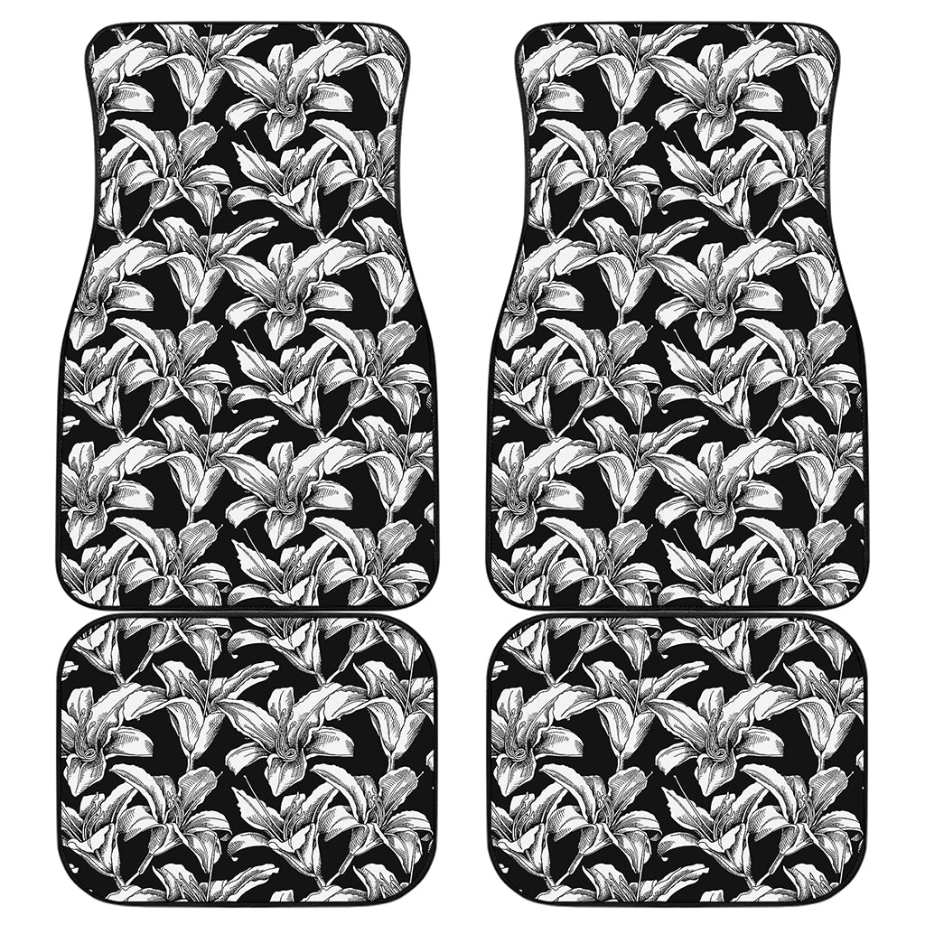 Black And White Lily Pattern Print Front and Back Car Floor Mats