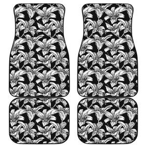 Black And White Lily Pattern Print Front and Back Car Floor Mats