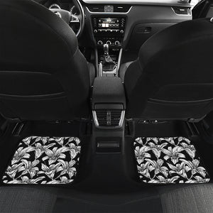 Black And White Lily Pattern Print Front and Back Car Floor Mats