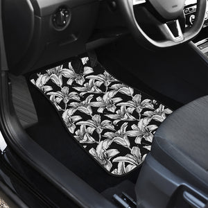 Black And White Lily Pattern Print Front and Back Car Floor Mats