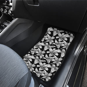 Black And White Lily Pattern Print Front and Back Car Floor Mats