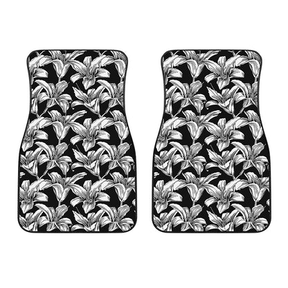 Black And White Lily Pattern Print Front Car Floor Mats