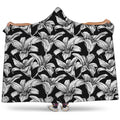 Black And White Lily Pattern Print Hooded Blanket