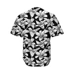 Black And White Lily Pattern Print Men's Baseball Jersey