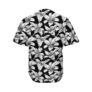 Black And White Lily Pattern Print Men's Baseball Jersey