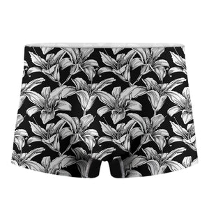 Black And White Lily Pattern Print Men's Boxer Briefs