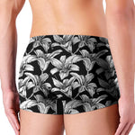 Black And White Lily Pattern Print Men's Boxer Briefs