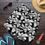 Black And White Lily Pattern Print Men's Shorts