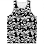 Black And White Lily Pattern Print Men's Tank Top