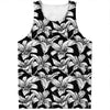 Black And White Lily Pattern Print Men's Tank Top