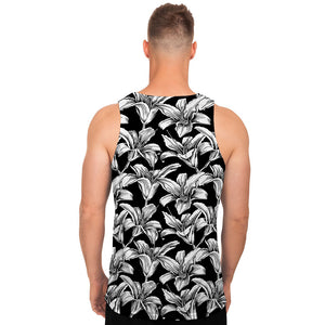 Black And White Lily Pattern Print Men's Tank Top