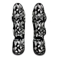 Black And White Lily Pattern Print Muay Thai Shin Guards
